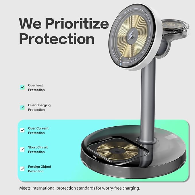 3 in 1 Wireless Charging Station Compatible with MagSafe, 15W Fast Charging Magnetic Mag-Safe Charger Stand for Apple iPhone 17 16 15 14 13 12Series Apple Watch AirPods Pro 4 3 2, Gifts for Men Dad
