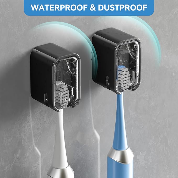Toothbrush Holders for Bathroom【Innovation Single Slot Design】 2PCS Toothbrush Holder Wall Mounted with Cover for Shower, Single Toothbrush Dispenser Storage Organizer for Family & Travel