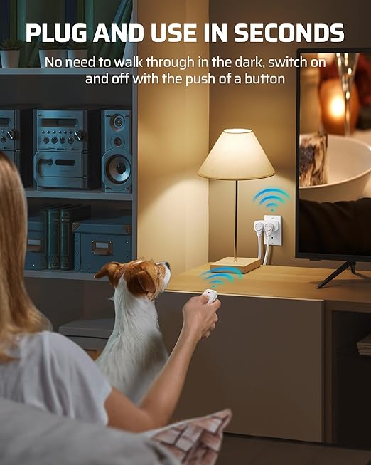 DEWENWILS Wireless Remote Control Outlet, 2 Independent Control Sockets Electrical Remote Light Switch, No Interference Remote Outlet Switch, No Wiring, 15A/1875W, 100 FT Range