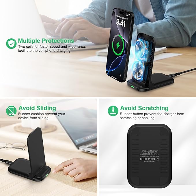Foldable Samsung Wireless Charger Fast Charging Stand Wireless Android Desk Phone Charger Pad 15W for Samsung Galaxy S25 Edge S25 Ultra S25 Plus S24 S23 S22, iPhone 16e/16 Plus/Pro, with 18W Adapter