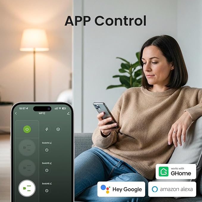 GHome Smart Power Strip, WiFi Surge Protector with 6 Individually Controlled Outlets, 3 USB Ports, Compatible with Alexa & Google Home
