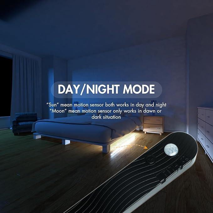 Sensky Motion Activated Strip Lights Rechargeable Motion Sensor LED Strip Light Dimmable Strip Lighting for Wardrobe, Cabinet, Pantry, Closet (2M Black, Cool White)