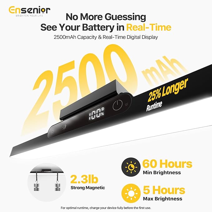 Ensenior 5W Makeup Light, 14 inch Rechargeable Vanity Lights for Mirror with Auto Off Timer Remote Magnetic Stepless Dimming 3CCT 2500mAh Battery, Under Cabinet Lighting Wireless for Kitchen, 2 Pack
