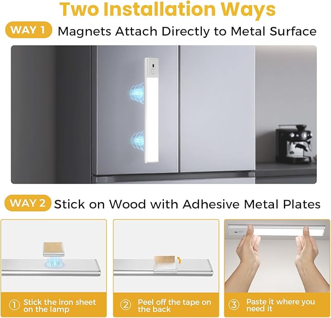11.8 inch Under Cabinet Lighting with Hand Wave, 78 LED Motion Sensor Light, Rechargeable Closet Lights with 3 Color Temps, Dimming Magnetic Strip Night Lights for Kitchen, Wardrobe, Stairs (2 Pack)
