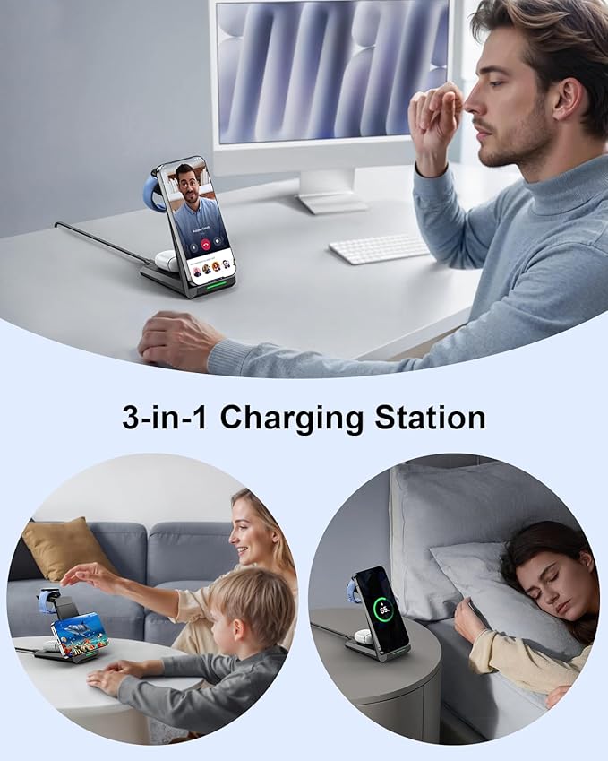 NANAMI Wireless Charger for Google - 3 in 1 Wireless Charging Station Fast Charger Stand Dock for Pixel 9/9 Pro XL/Fold/8/7,Buds Pro 2/Pro, Watch 3/2,Fitbit Versa 4/Sense 2(Not for Pixel Watch 1/4)