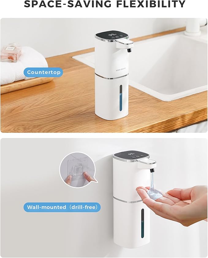 Automatic Liquid Soap Dispenser Touchless,USB Rechargeable, 9-Level Adjustable, 13.5oz/400mL, IPX5 Waterproof, Wall/Tabletop, Compatible with Thick Thin Dish Soap for Kitchen Bathroom, White