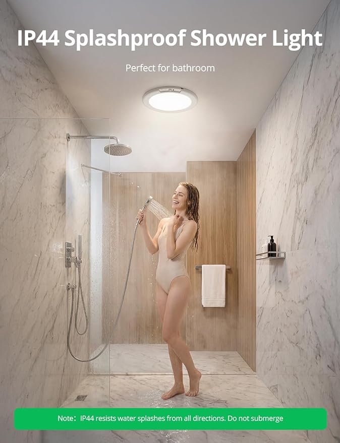 Bojim Wireless Waterproof Shower Light Rechargeable Motion Sensor Closet Ceiling Light, Magnetic Cordless Battery Powered Lights with Remote for Bathroom Stairs Shed