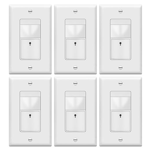 TOPGREENER PIR Motion Sensor Light Switch, Occupancy & Vacancy Motion Sensor Switch, 𝐎𝐩𝐞𝐫𝐚𝐛𝐥𝐞 𝐖𝐢𝐭𝐡𝐨𝐮𝐭 𝐆𝐫𝐨𝐮𝐧𝐝 𝐖𝐢𝐫𝐞, No Neutral Wire, Single Pole, TDOS5-HL-W-6PCS, White