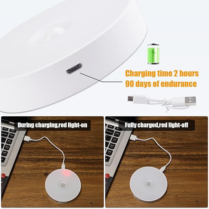 Motion Sensor Light Indoor [8 LED], Electight Night Light USB Rechargeable, 3 Light Modes & Long-Last Battery, Cordless Magnetic Sticker Nightlight for Stair, Closet, Hallway - Cold White & Warm White