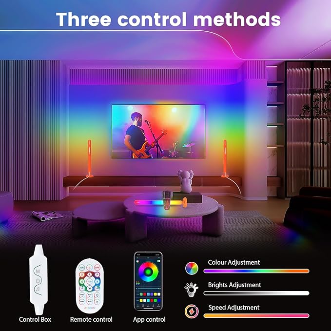 Smart ICRGB LED Lights Bars, Borllyem TV Backlight with Double Light Beads, App Control, RF Remote, Music Syncing and 47Modes for Gaming, Room Decoration