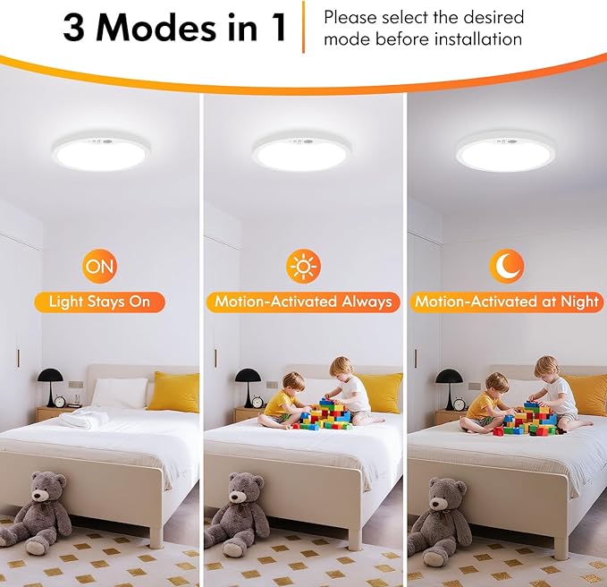 Brightever 4-Pack Motion Sensor Ceiling Light Wired, 7 Inch LED Flush Mount Light Fixture, 2700K/4000K/6500K Selectable, Closet Lights Motion Sensored with Timer for Bathroom, Pantry, Non-Dimmable