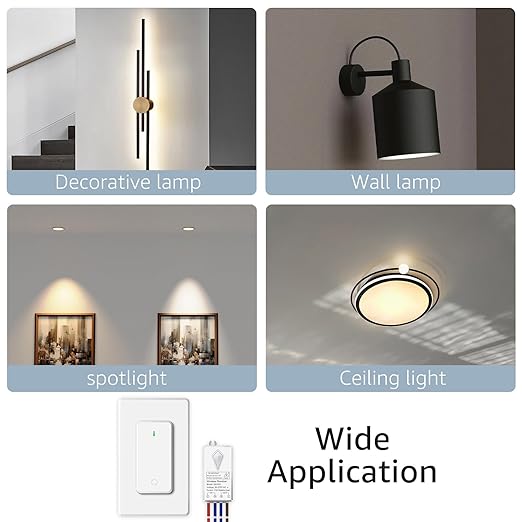 NineLeaf Wireless Light Switch and Receiver Kit, No Wiring Remote Control Wall Switch, 1300FT RF Range Expandable Switches,Ceiling Lights, Fans, Lamps & Outdoor Sheds,1000W LED(2Switches 1Receiver)