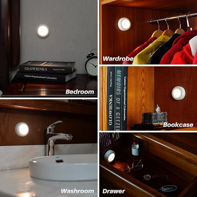 STAR-SPANGLED 3 Pack 2.8” Motion Sensor Lights Indoor AAA Battery Operated, Stick on LED Puck Light for Stairs, Under Cabinet, Closet, Warm White