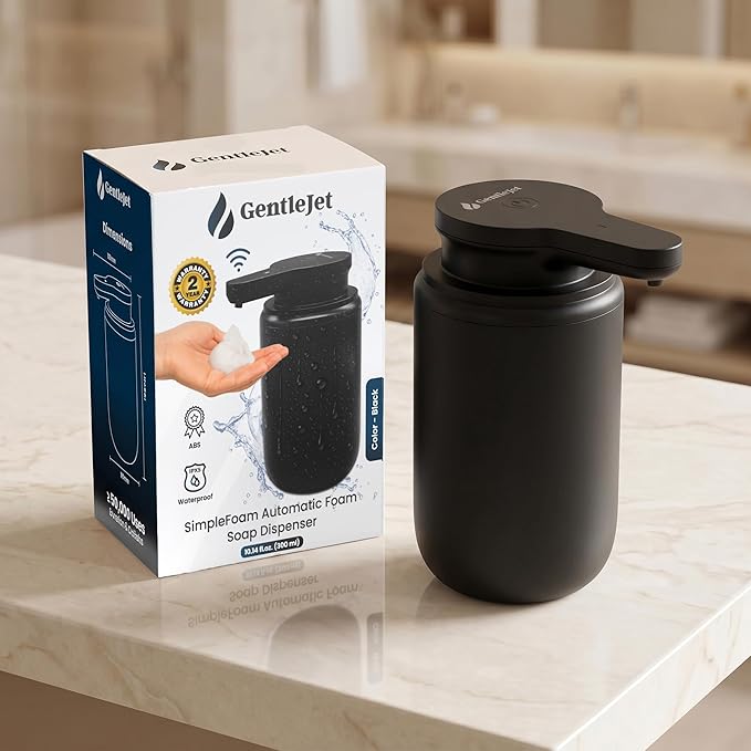 GentleJet SimpleFoam Automatic Foaming Soap Dispenser Touchless Sensor, USB-C Rechargeable, IPX5 Waterproof, Dual Output for Bathroom Kitchen Sink, ABS Compact Design