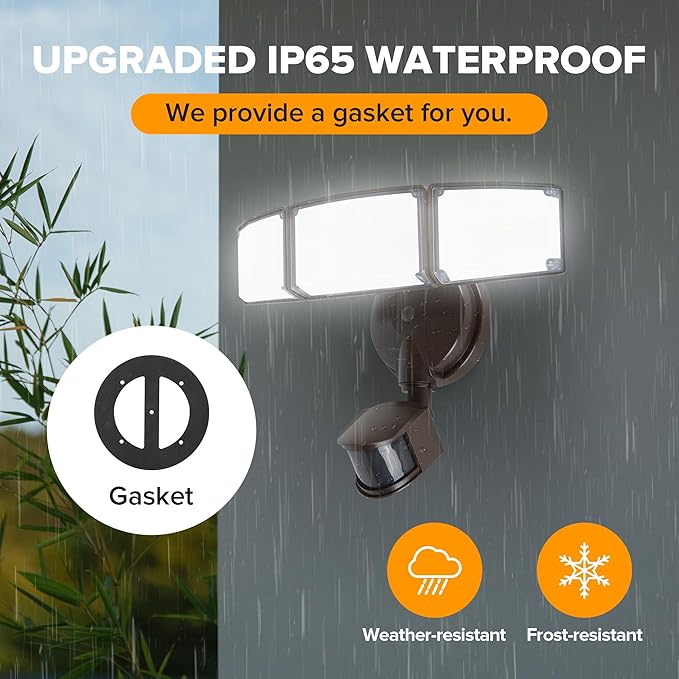 LUTEC 2 Pack 72W 7500LM LED Security Lights Motion Sensor Light Outdoor, 5000K Daylight, IP65 Waterproof, Dusk to Dawn, 3-Head Motion Detected Flood Light for Garage, Yard, Porch(Brown)