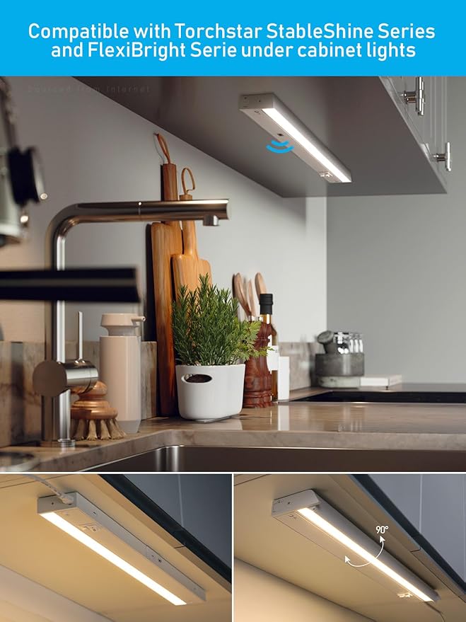 TORCHSTAR LED Under Cabinet Lighting 3CCT, 22 Inch 14W 960LM, Hardwired & Plug-in, Hand Wave Motion Sensor, CRI90 120V ETL Dimmable Under Counter Lights for Kitchen, White Aluminum Housing, Pack of 2
