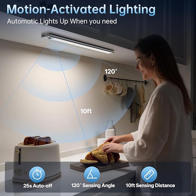 Under Cabinet Lighting,74 LED 2200mAh Rechargeable,Motion Sensor Light,3 Colors Dimmable,Magnetic Closet Lights,Indoor Night Lights for Kitchen Bedroom Stairs 5 Pack