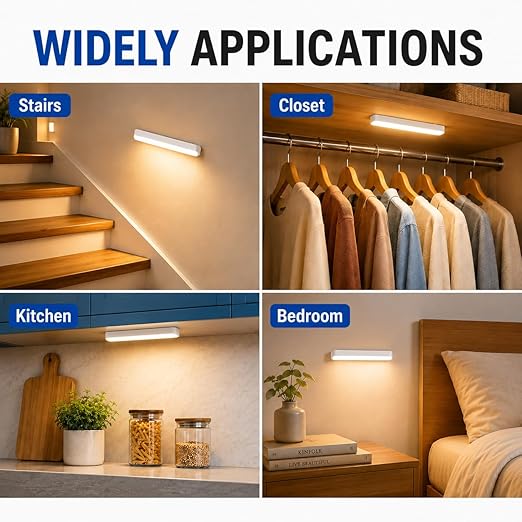 12pcs Under Cabinet Light Magnetic Strip, Replacement Magnetic Strips with Adhesive Backing for Rechargeable Motion Sensor Lights Wireless Under Counter Light in Kitchen Stairs Closet and Bedroom