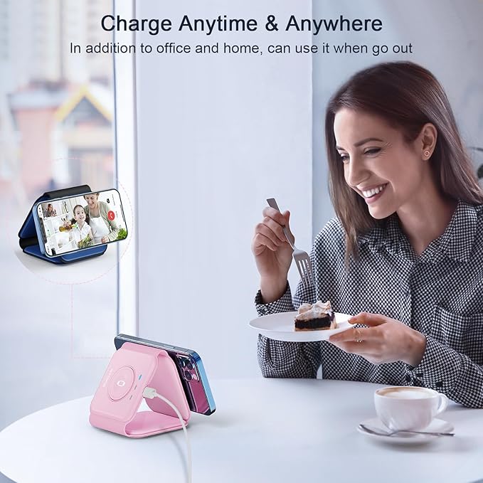 Wireless Charger 3 in 1,RTOPS Magnetic Traval Wireless Charging Station Multiple Devices,GaN 3 in 1 Charging Station,Compatible iphone17/16/15/14/13/Pro/Max,iWatch,AirPods4/3/2/Pro(Adapter Includes)