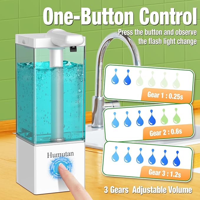 Automatic Soap Dispenser Touchless, Rechargeable Hand Soap Dispenser with 3 Adjustable Levels, Non-Slip Base, Smart Sensor, Easy for Kids & Seniors, for Kitchen Bathroom Dish Soap (16.5oz White)