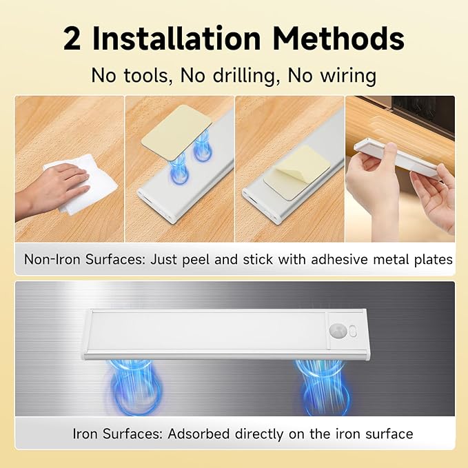 8 inch Under Cabinet Lighting, 1100mAh Rechargeable Motion Sensor Light with 3 Color Temps, Dimmable USB-C Closet Light, Magnetic LED Under Counter Lights for Kitchen, Closet, Pantry