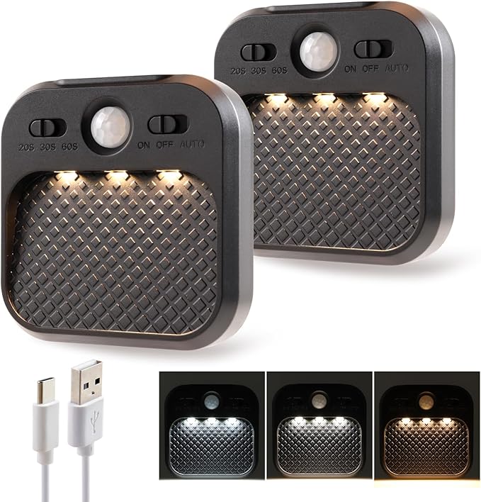 Motion Sensor Night Light Black, Rechargeable Magnetic Night Light with 3 Color Temperatures & Stepless Dimming, Timer Function, Soft Downward Anti-Glare Light for Hallway Stairs Closet Bedroom RV