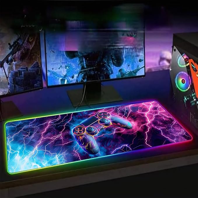 XL Led Gaming Mouse Pad with 14 Light Modes - Light Up Gamer Mouse Pad,31.5 x 11.8in Non-Slip Gamepad Style RGB Large Gamer Mousepad,Black Long Glowing Gaming Accessories for Desk,Waterproof