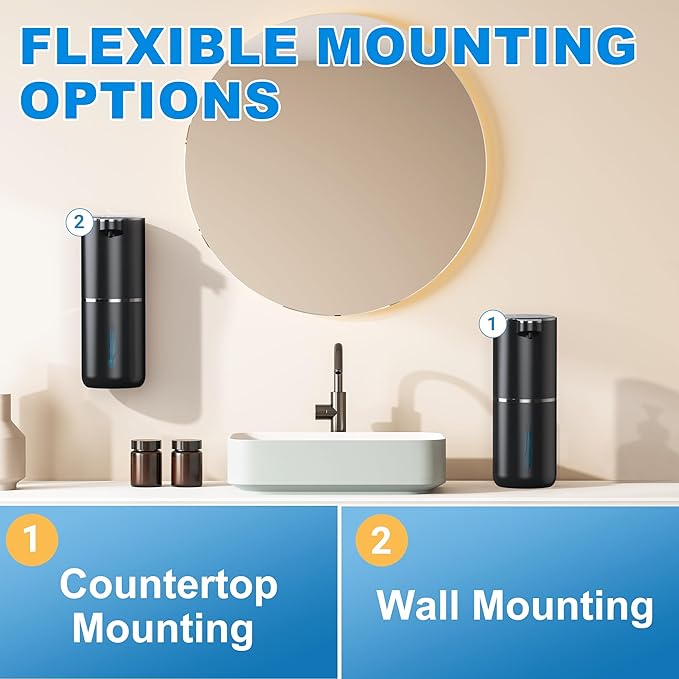 Fantictas Automatic Soap Dispenser Touchless Automatic Liquid Soap Dispenser 4 Adjustable 1200mAh Soap Dispensing Levels Wall Mount for Kitchen and Bathroom