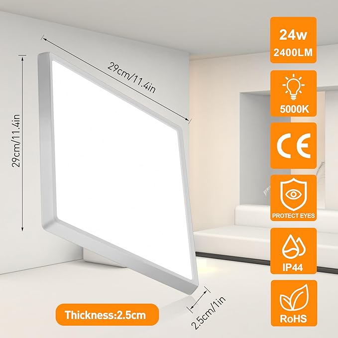 Motion Sensor Ceiling Light Wired, 12 Inch 5000K LED Flush Mount Ceiling Light Fixture, 2400LM Radar Motion Activated Flush Mount Wired Light Fixture for Walk-in Closet, Laundry, Porch