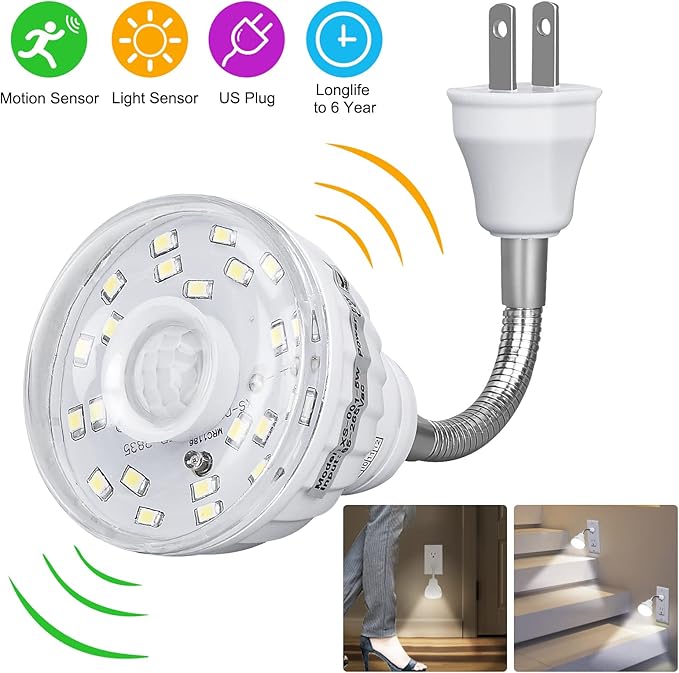 Plug in Motion Sensor Night Light Indoor, PIR Infrared Motion-Activated LED Night Light for AC Outlet,Dusk to Dawn Sensor Smartlight,360° Directional Rotating for Garage Stairway, 3W White, 2 PCS