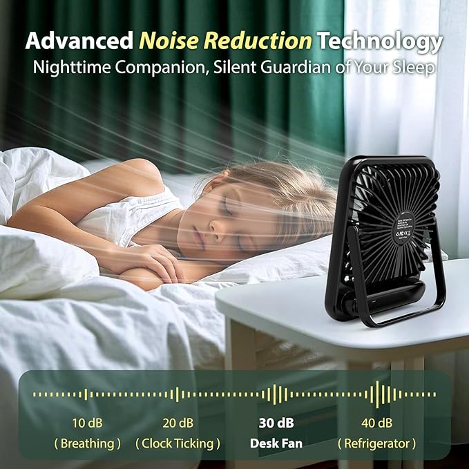 Portable Fan Rechargeable- Small Mini Desk Fan 100 Speed Wind Adjustable, Mini Silent Battery Powered Personal Desktop Fan for Bedroom Bedside, Office, Travel Essentials