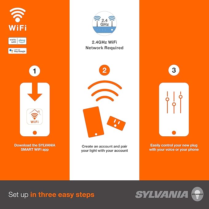 Sylvania WiFi Smart Plug, Voice Control, Compatible with Alexa and Google Home, Timer, On/Off, White - 4 Pack (75703)