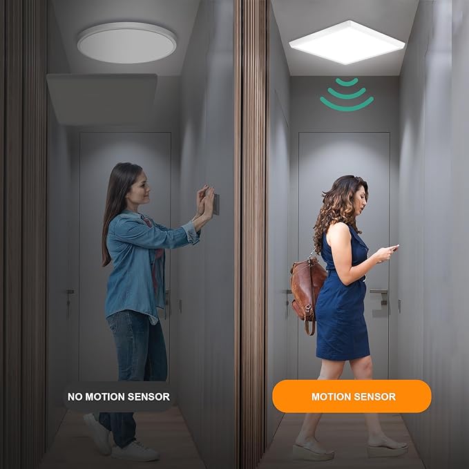 Motion Sensor Ceiling Light Wired, 12 Inch 5000K LED Flush Mount Ceiling Light Fixture, 2400LM Radar Motion Activated Flush Mount Wired Light Fixture for Walk-in Closet, Laundry, Porch