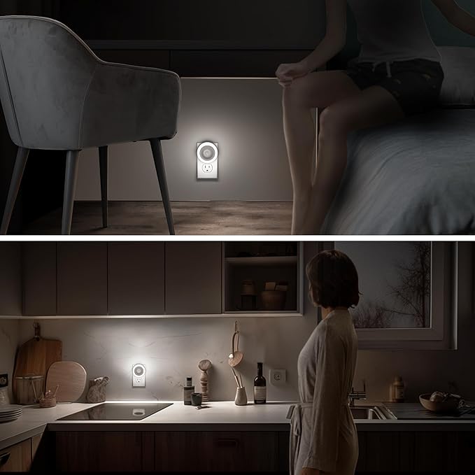 Briignite Motion Sensor Night Light, [2 Pack] Night Lights Plug into Wall, Auto On/Off Motion Activation Nightlight, Energy-Saving 0.6W LED, Daylight White, Ideal for Kids, Bedroom, Bathroom