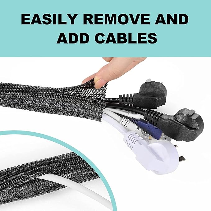 AGPTEK Cable Sleeve, 10ft - 1.5 inch Cable Management Desk Cord Cover Organizer Wire Hider for Home Office Computer TV Wire Loom Tubing Pet Proof Cord Protector from Cat Dog Chewing, Black