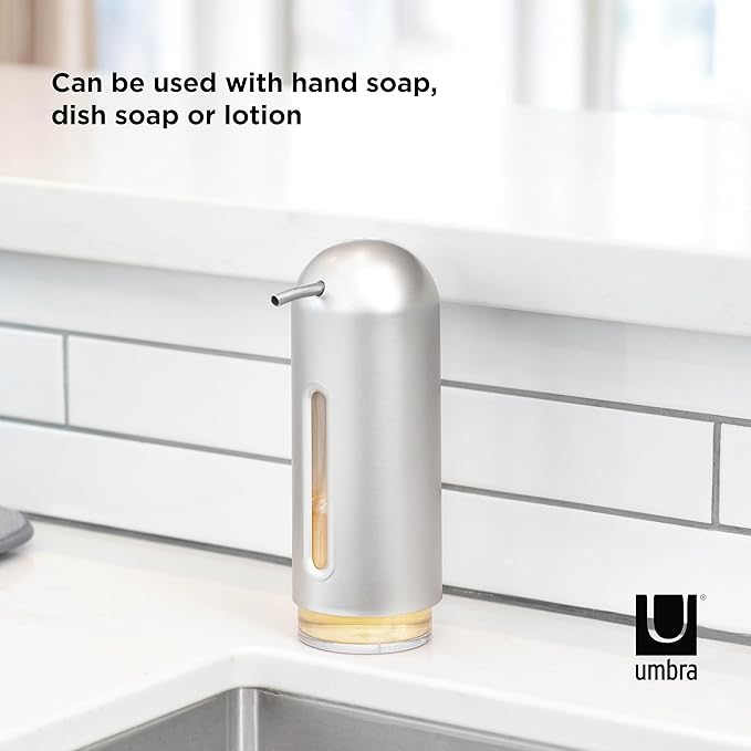 Umbra Penguin 12 oz (355ml) Soap Pump, Kitchen Soap Dispenser, Also Works with Hand Sanitizer, Nickel