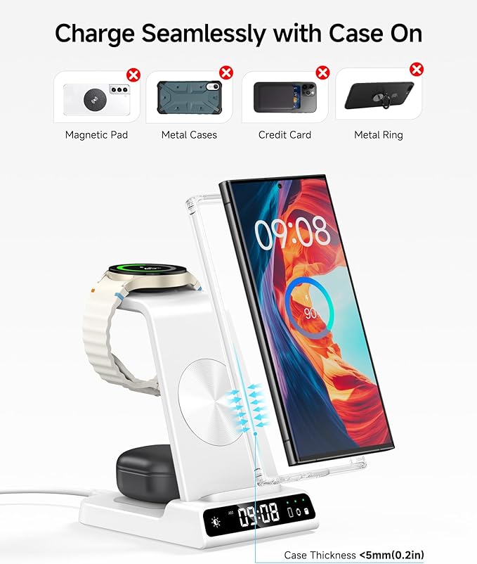 Wireless Charger for Samsung, 3 in 1 Wireless Charging Station for Samsung Galaxy S25 Ultra/S24 Ultra/S23/S22/Note 20/Z Flip 6/Fold 6, Charger for Samsung Galaxy Watch Ultra/8/7/6, Galaxy Buds 3/3 Pro