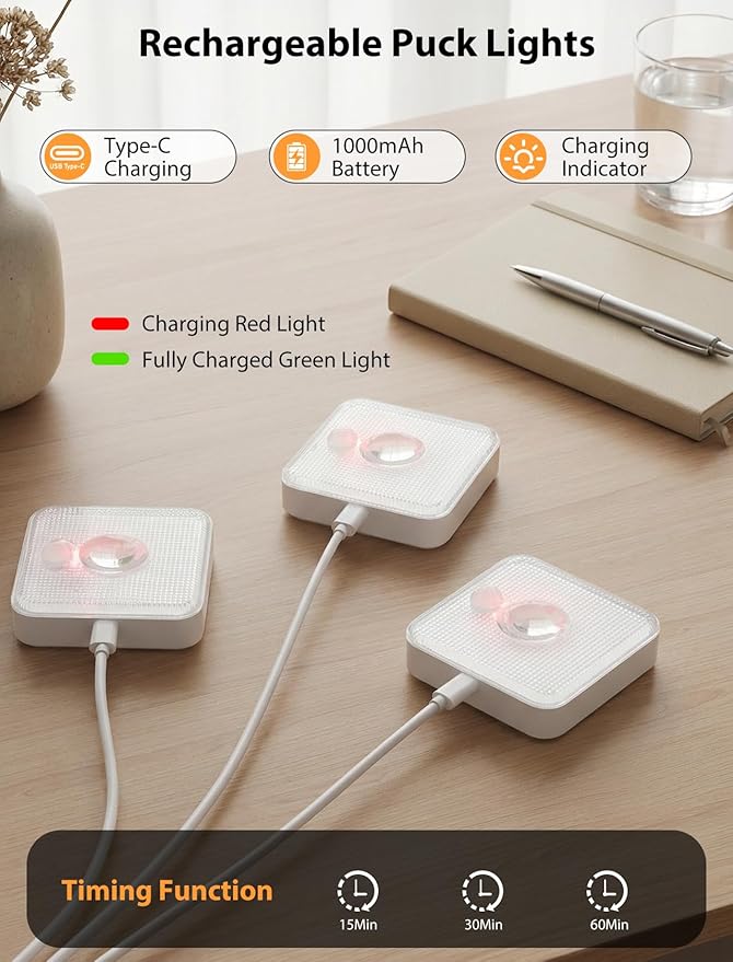 GBEAST 3 Pack Under Cabinet Lighting, Rechargeable Motion Sensor Puck Lights with Remote Control, 3 Color Temps & 9 RGB Colors, Magnetic Stick on Dimmable LED Closet Light for Kitchen Shelf Bedroom