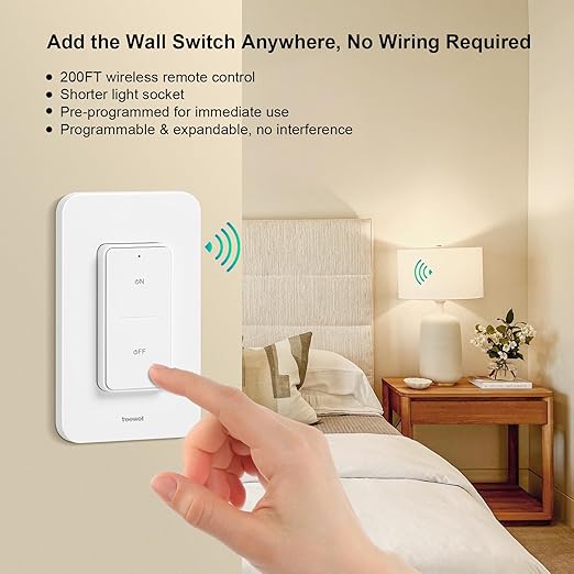 Remote Control Light Bulb Socket, 200FT Range Remote Light Socket, Wireless Wall Mounted Light Switch for Pull Chain Light Fixture, E26 E27 Lamp Socket, No Wiring Needed, FCC Listed