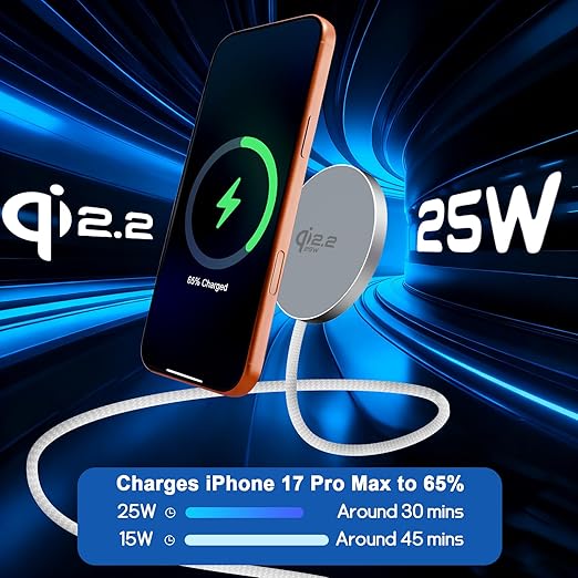 Herfair 25W Wireless Charger for iPhone 17 Qi2.2 Certified Ultra Fast Charging Magnetic Pad Compatible with iPhone 17/17Pro/17Air/17 Pro Max/16/16 Pro/15 Series, iPhone 14/13/12 Series