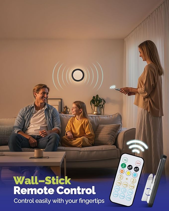 10,000mAh Rechargeable Ceiling Light with Remote, Wireless Waterproof Shower Lights 3000K/4000K/6000K, Battery Powered Light for Closet Battery Operated, Motion Sensor Lights No Wiring, Black