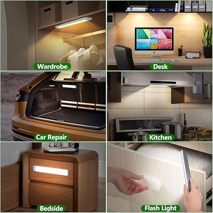 HIBOITEC Under Cabinet Lighting Motion Sensor Lights Indoor, 3 Color Temperatures Wireless Rechargeable Closet Light, Dimmable Under Counters Light for Kitchen, Wardrobe, Closets, Cupboard, 1Pack
