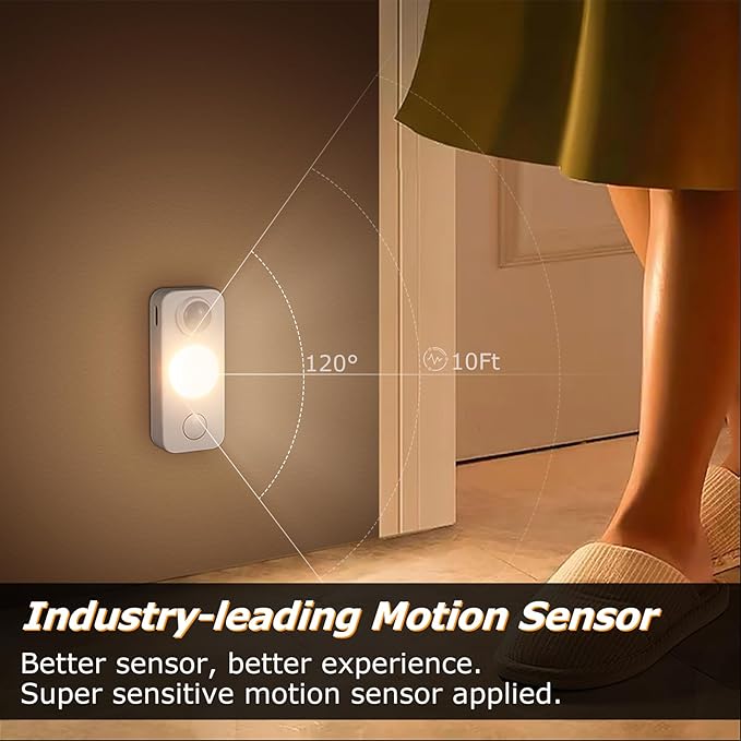 NIEGNOWOO LED Motion Sensor Puck Lights, Rechargeable Cabinet Lights, Stick on Wireless LED Night Light for Closet, Drawer, Shelf, Under Cabinet, Warm White 4Pack, USB Charging Cord Included