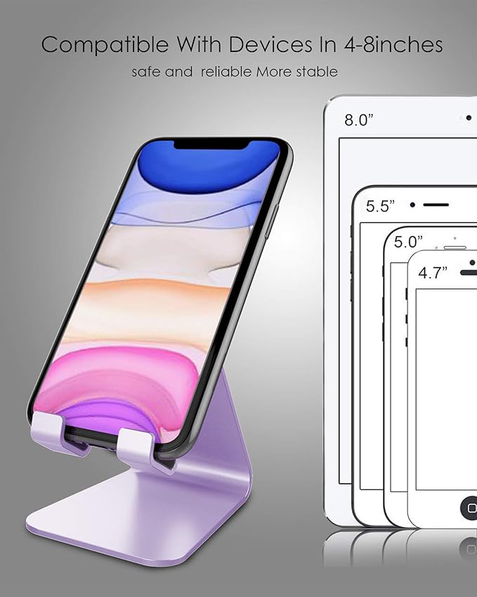 CreaDream Cell Phone Stand, Cradle, Holder,Aluminum Desktop Stand Compatible with Switch, All Smart Phone, iPhone 17 16 Pro Xs Max Xr X Se 8 7 6 6s Plus SE 5 5s-Purple