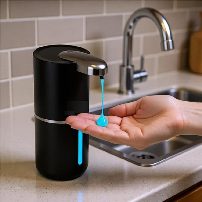 Automatic Soap Dispenser - Touchless Liquid Soap Pump for Kitchen Sink & Bathroom, USB-C Rechargeable, IPX5 Waterproof, Wall Mount or Countertop, 12.8oz (Black)