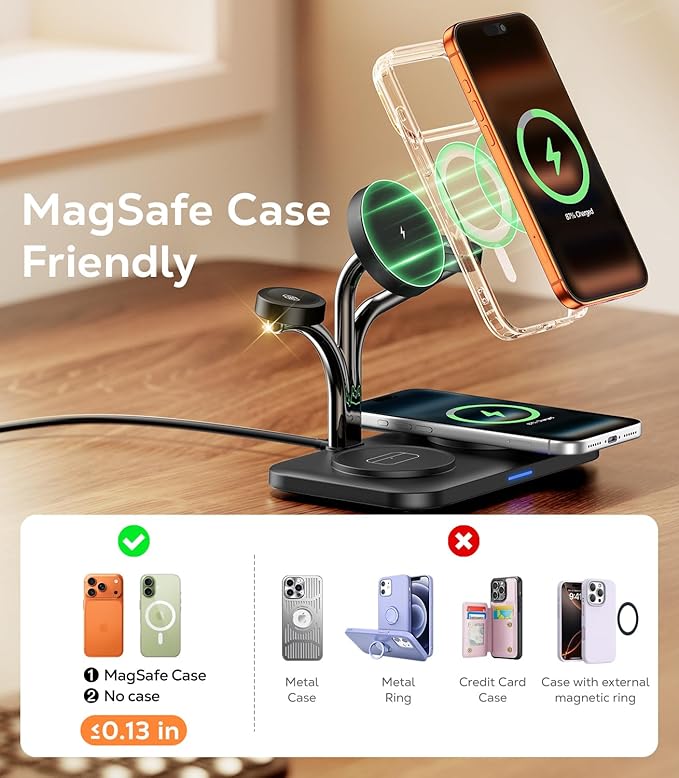 45W 5 in 1 Magnetic Charging Station for Apple Multiple Devices, Dual Phone & Apple Watch Charger Stand, Fast Wireless Charger for MagSafe Charger for iPhone 17-12 Series, for Apple Watch & AirPods