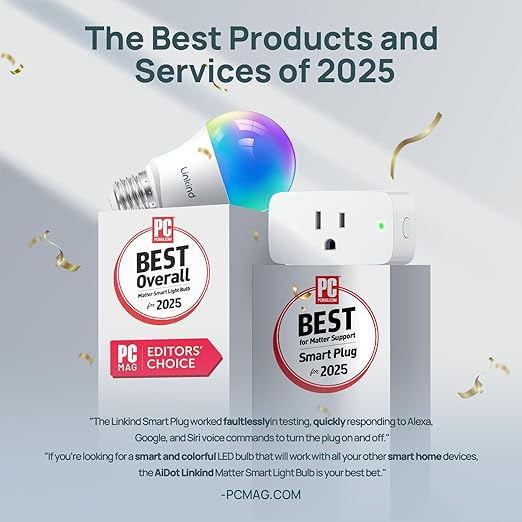 Linkind Matter Smart Plug, Work with Apple Home, Siri, Alexa, Google Home, SmartThings, Smart Outlet 15A/1800W Max, Smart Home Automation, APP Remote Control,Timer&Schedule, 2.4G Wi-Fi Only, 1 Pack