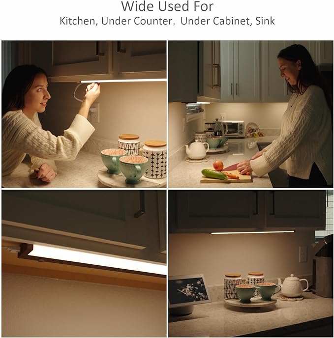 Leetdud LED Under Cabinet Lighting Hardwired or Plug in, 12 Inch 6W, Dimmable 5 Color 2700K/3000K/3500K/4000K/5000K, Linkable Eyes Care Design Counter Lights for Kitchen, Sink, ETL Listed, Bronze