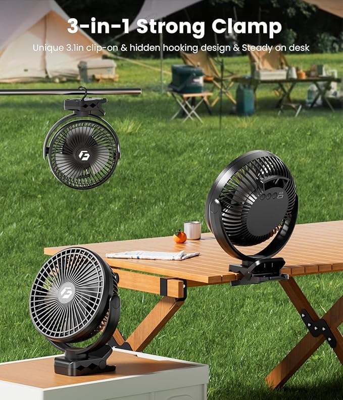Korbot 8-inch Clip on Fan - 20000mAh Portable Fan Battery Rechargeable with 3 Speeds and Strong Airflow, USB Fan Small Desk Fan Personal Quiet Fan for Office, Stroller, Bedroom, Camping, Gifts for Men