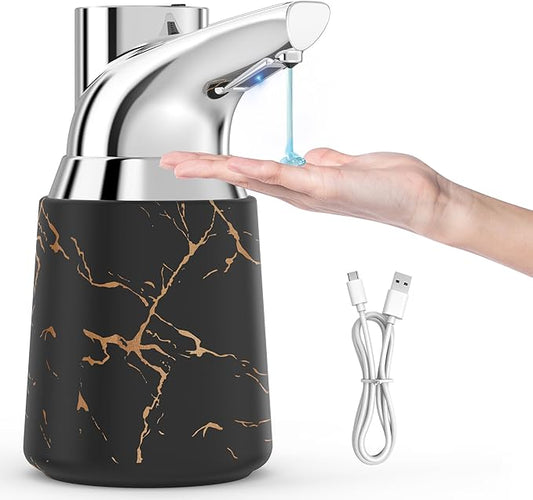 Adjustable Automatic Soap Dispenser Touchless, Ceramic Material，4 Adjustable Levels， Type-c Rechargeable Operated Sensor Liquid Soap Pump，Touch-Free Hand Sanitizer Dispenser